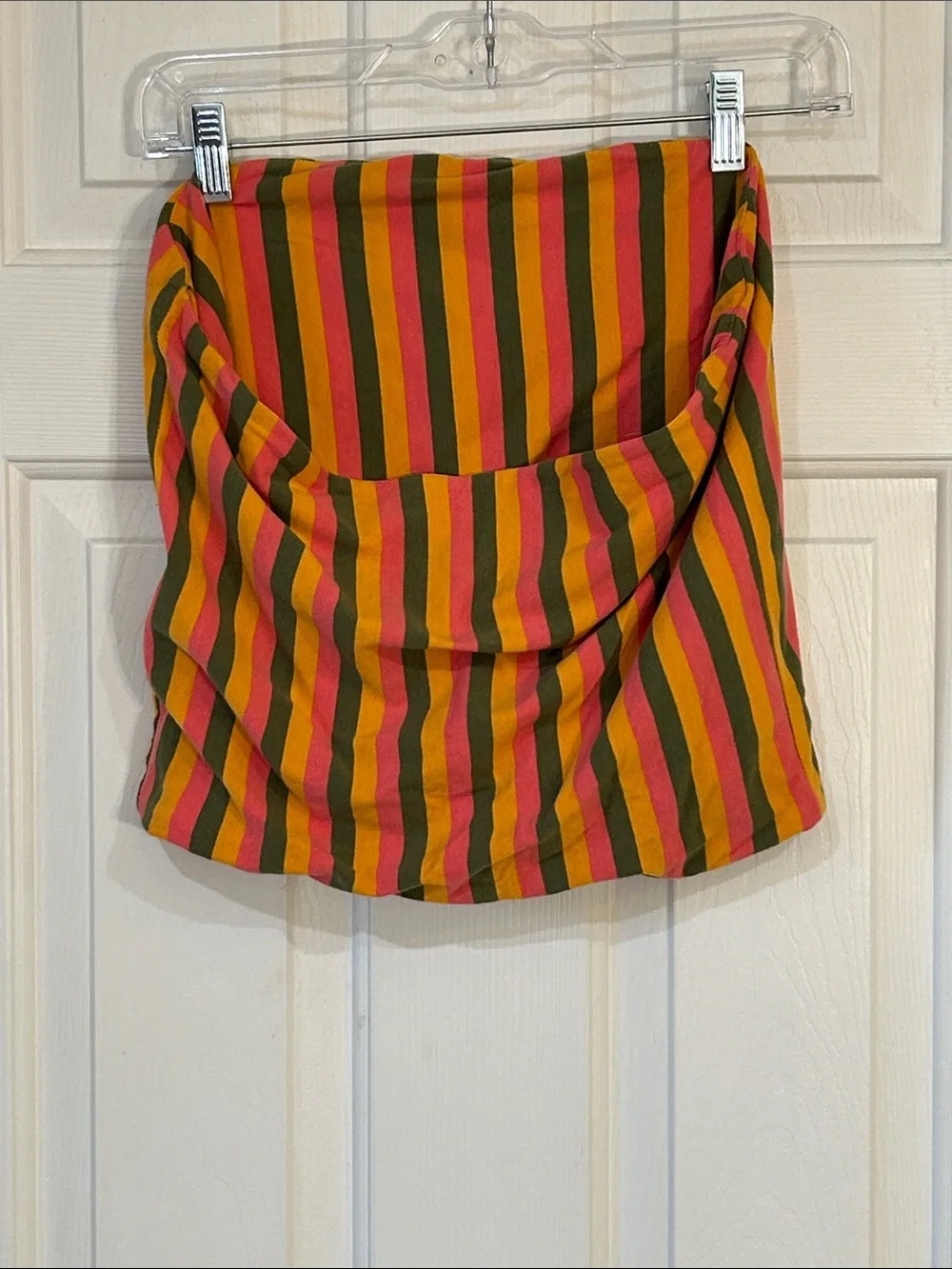 Mighty Fine Bold Stripe Cotton Tube Top in Pink, Yellow & Olive - Picture 5 of 6